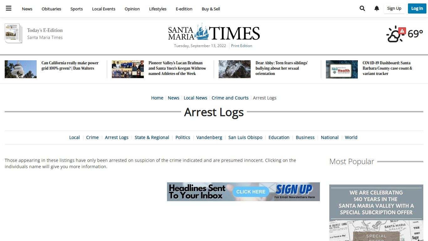 Arrest Logs | santamariatimes.com