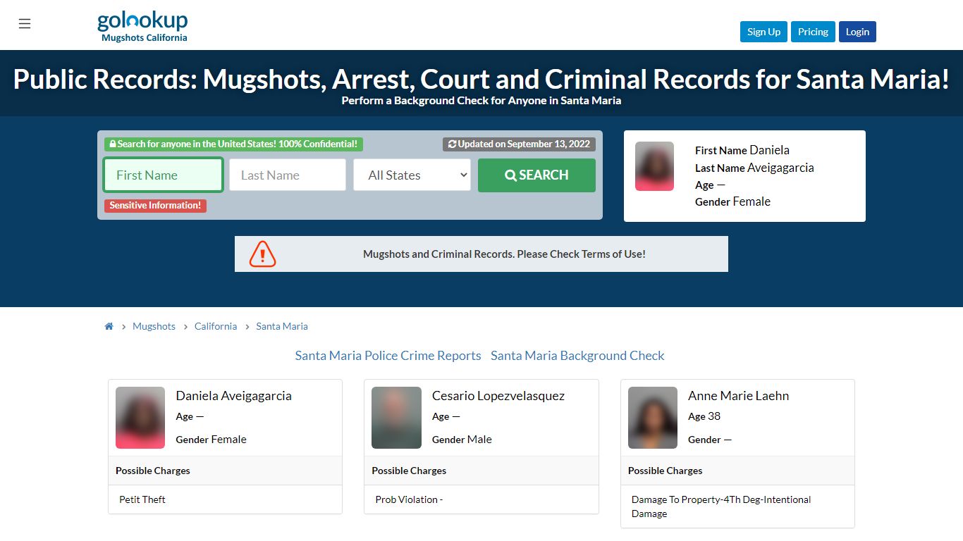 Mugshots Santa Maria, Arrest Records Santa Maria - golookup.com